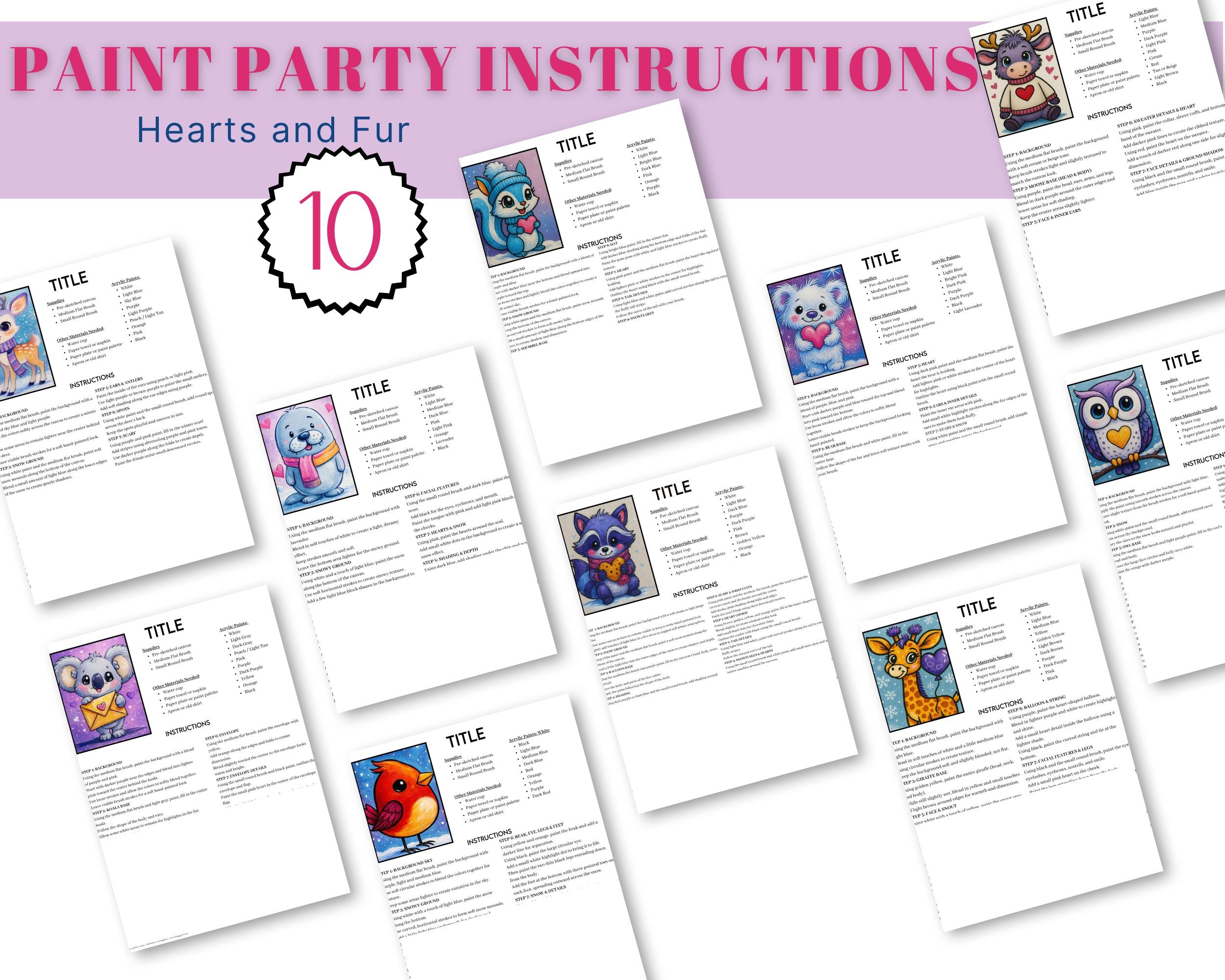 Hearts and Fur Paint Party Printables Instructions Bundle (PLR) Hearts and Fur Paint Party Printables Instructions Bundle (PLR)